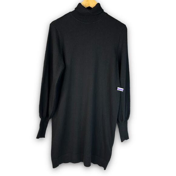 NEW WAYF Turtleneck Knit Sweater Dress Mini Length Balloon Sleeve Black Medium - Picture 2 of 7